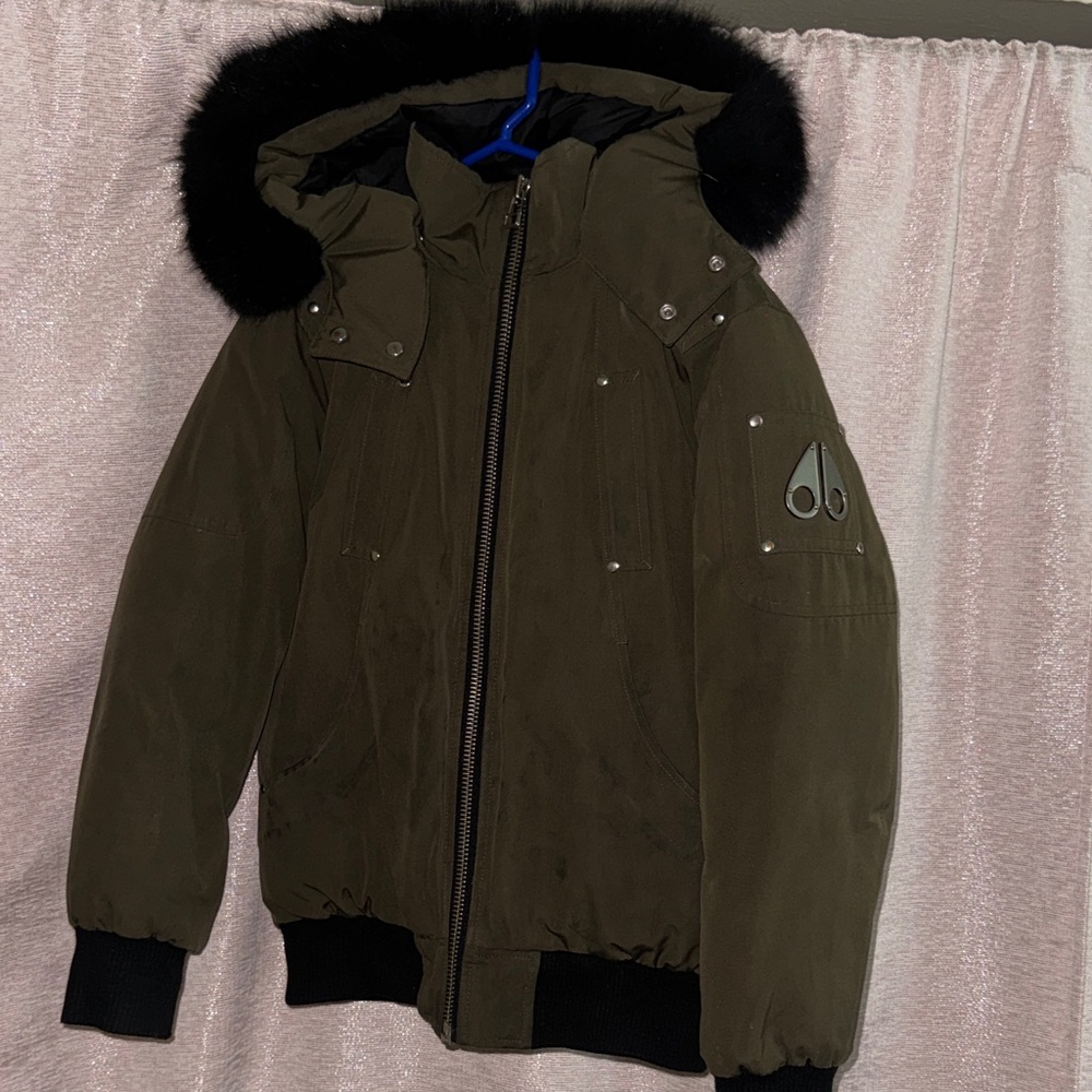 Moose Knuckles Kids Dark Green Puffer with Black Hood Trim